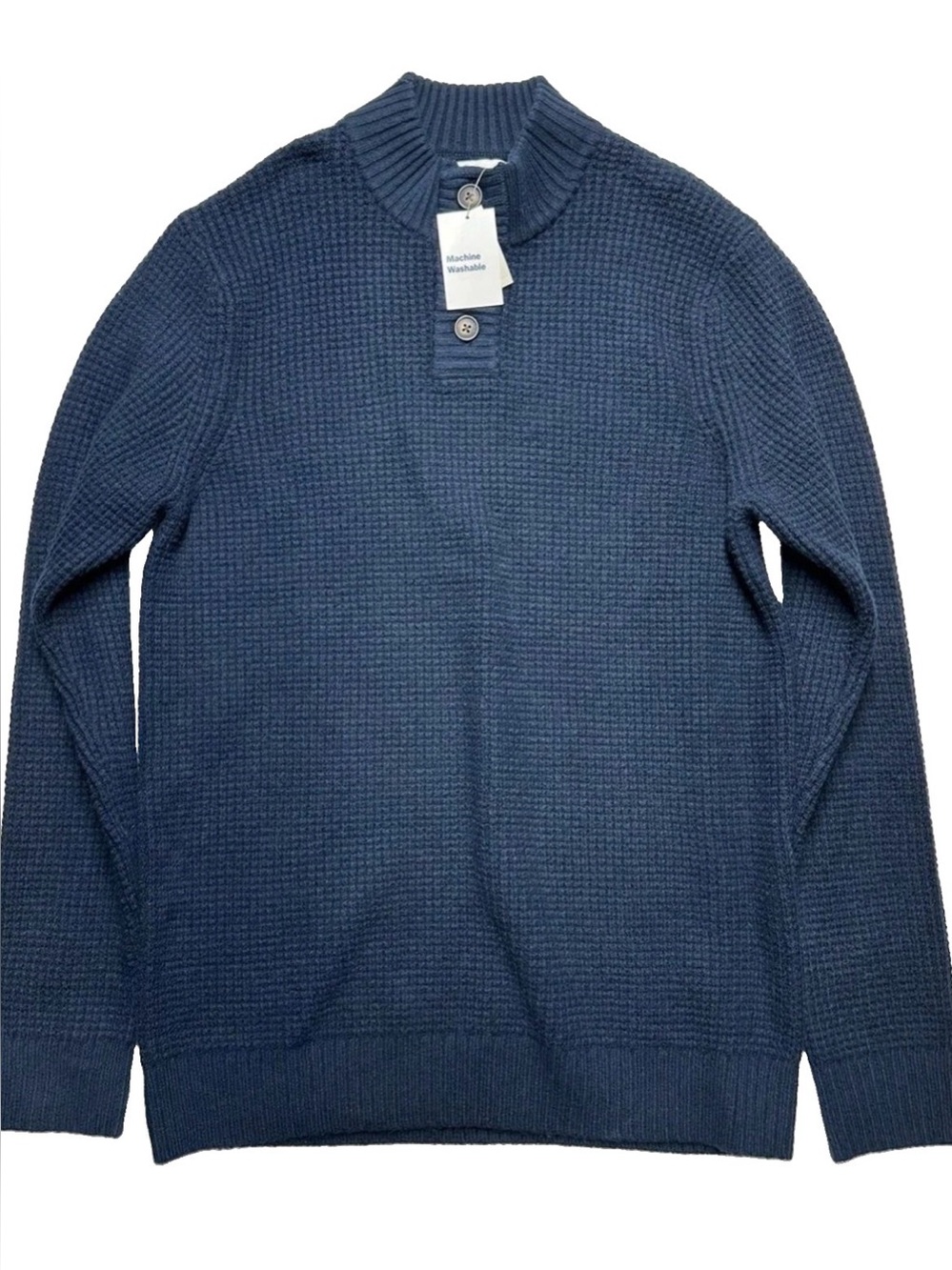 Old Navy Men’s Large Tall Navy Blue Waffle Knit Mock Neck Button Sweater L Tall